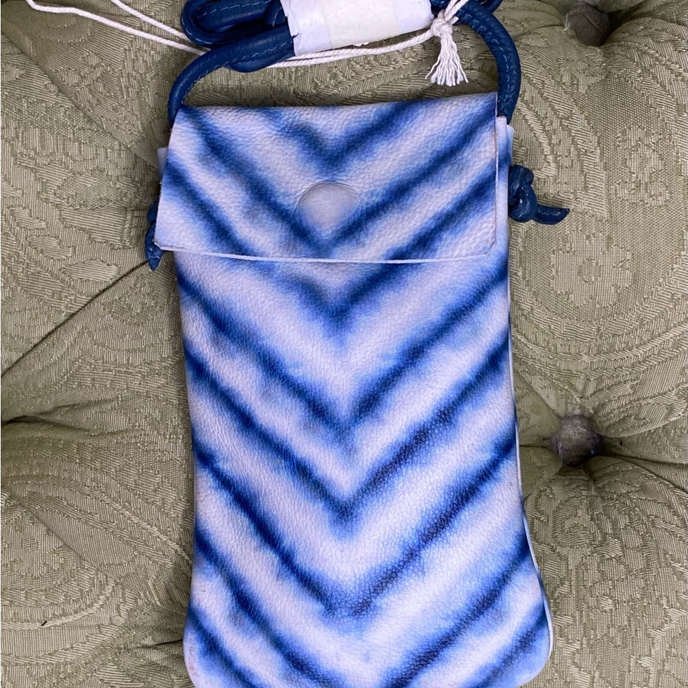 Free People Phone Case Holder Leather Tie-Dye Blue and Gray Magnetic Closure NWT